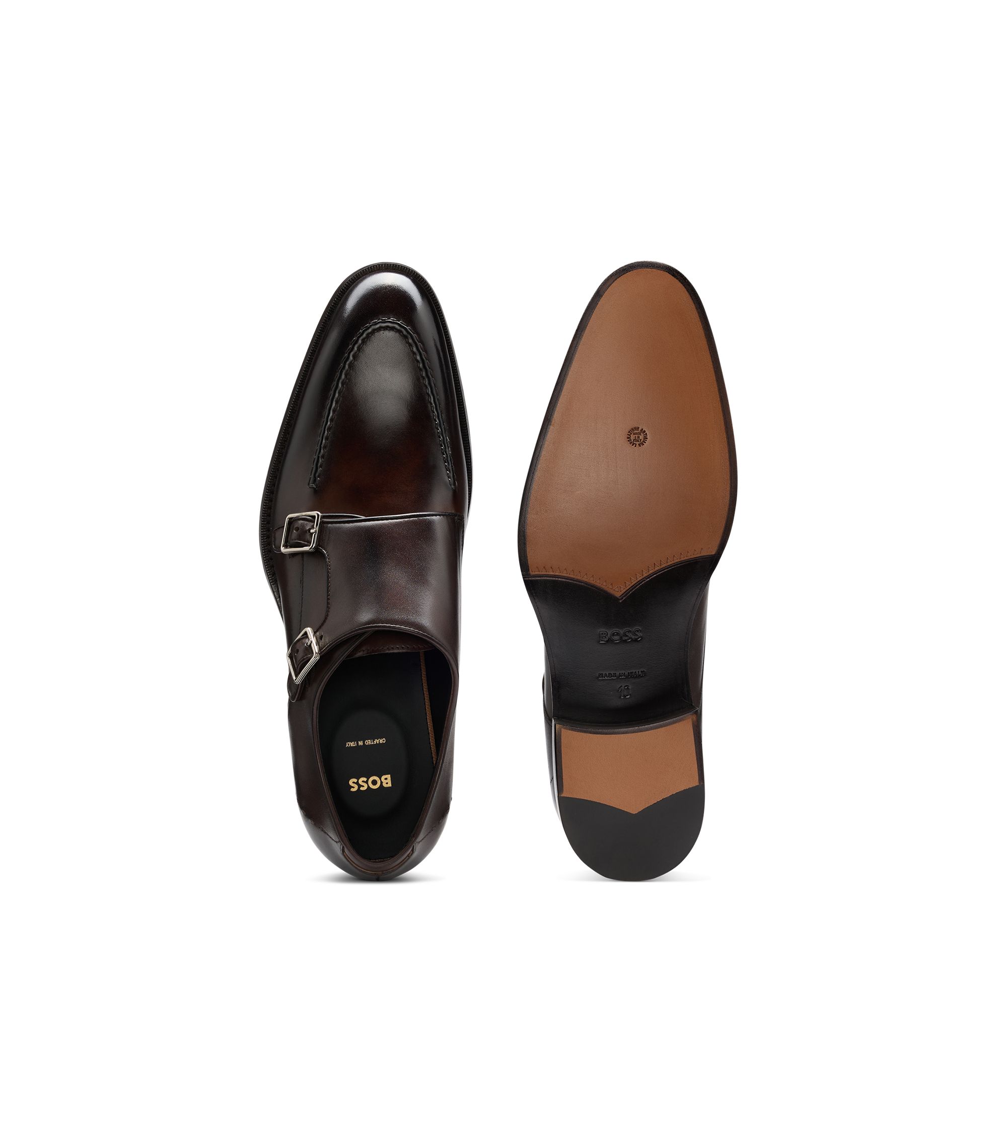 BOSS - Leather monk shoes with double strap - Dark Brown