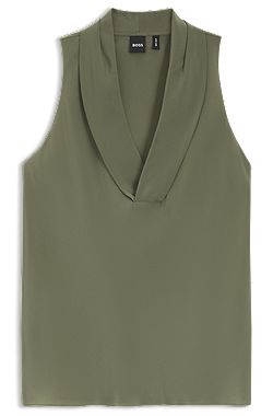 Sleeveless blouse in sandwashed silk with V neckline