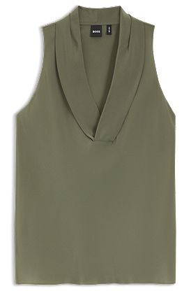 Sleeveless blouse in sandwashed silk with V neckline