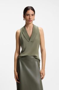 Sleeveless blouse in sandwashed silk with V neckline, Green