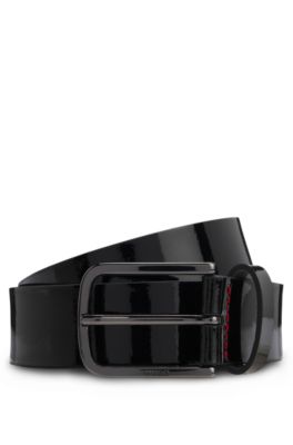 Italian-leather belt with patent finish, Black
