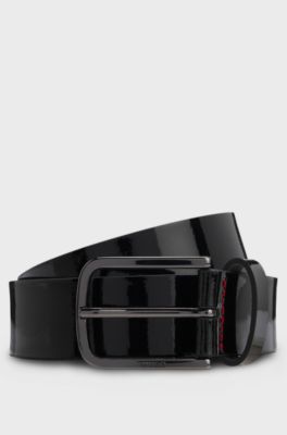 Italian-leather belt with patent finish, Black