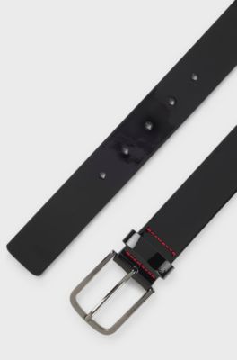 Italian-leather belt with patent finish, Black