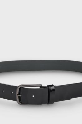 Italian-leather belt with patent finish, Black