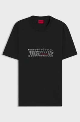 Camiseta de punto de algod&oacute;n con ilustraci&oacute;n estampada, Negro