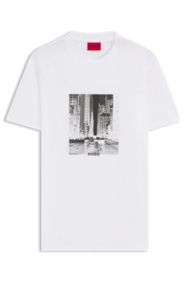 Cotton-jersey T-shirt with printed artwork, White