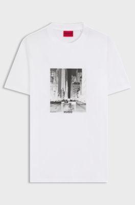 Cotton-jersey T-shirt with printed artwork, White