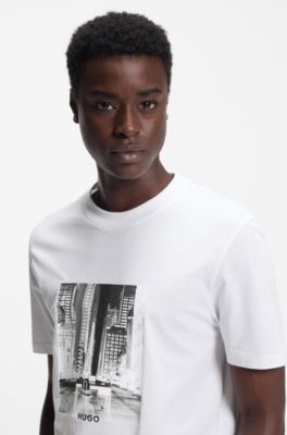 Cotton-jersey T-shirt with printed artwork, White