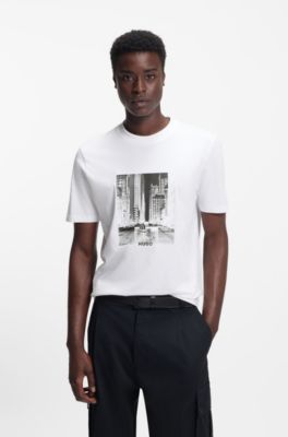 Cotton-jersey T-shirt with printed artwork, White