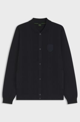 Knitted cardigan with crest logo, Dark Blue