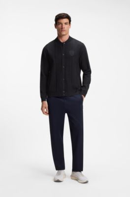 Knitted cardigan with crest logo, Dark Blue