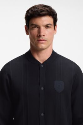 Knitted cardigan with crest logo, Dark Blue