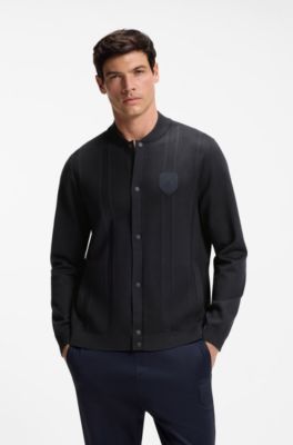 Knitted cardigan with crest logo, Dark Blue