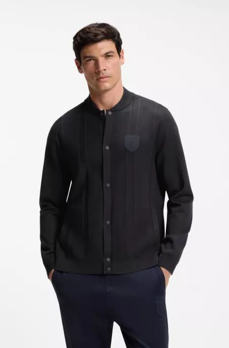 Knitted cardigan with crest logo