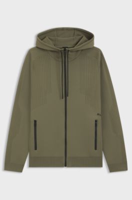Active Regular-fit zip-up hoodie with jacquard stripes, Olive