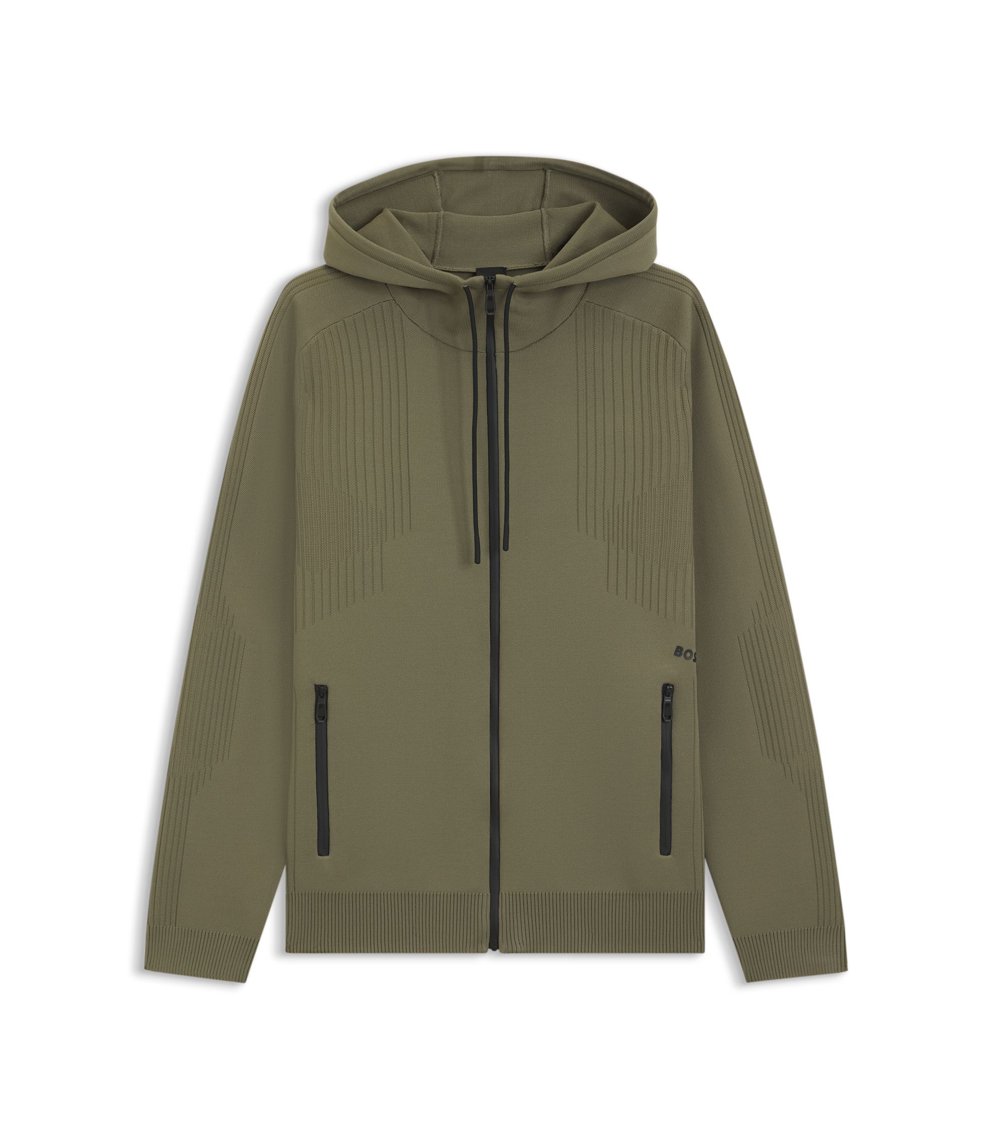 BOSS - Active Regular-fit zip-up hoodie with jacquard stripes - Olive