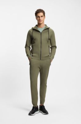 Active Regular-fit zip-up hoodie with jacquard stripes, Olive
