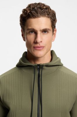 Active Regular-fit zip-up hoodie with jacquard stripes, Olive