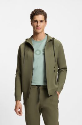 Active Regular-fit zip-up hoodie with jacquard stripes, Olive