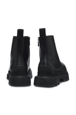 Lace-up leather boots with chunky sole, Black