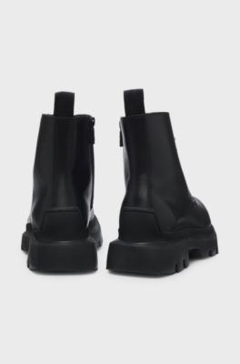 Lace-up leather boots with chunky sole, Black