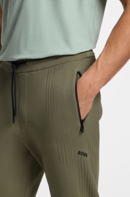 Regular-fit tracksuit bottoms with jacquard stripes, Olive