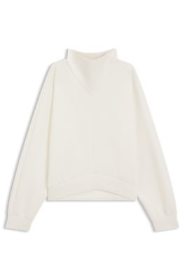 Loose-fit sweatshirt with draped funnel neck, White