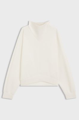 Loose-fit sweatshirt with draped funnel neck, White