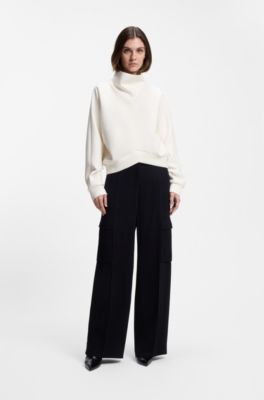 Loose-fit sweatshirt with draped funnel neck, White