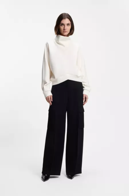 Loose-fit sweatshirt with draped funnel neck
