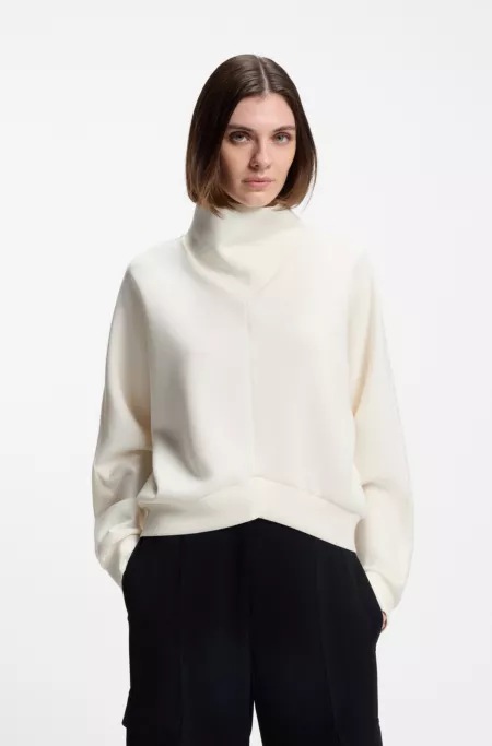 Loose-fit sweatshirt with draped funnel neck