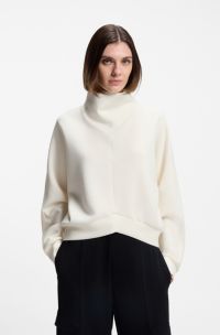 Loose-fit sweatshirt with draped funnel neck, Natural