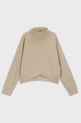 Loose-fit sweatshirt with draped funnel neck, Light Beige