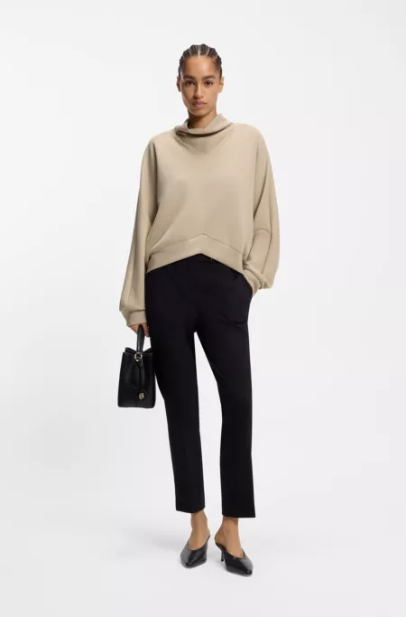Loose-fit sweatshirt with draped funnel neck