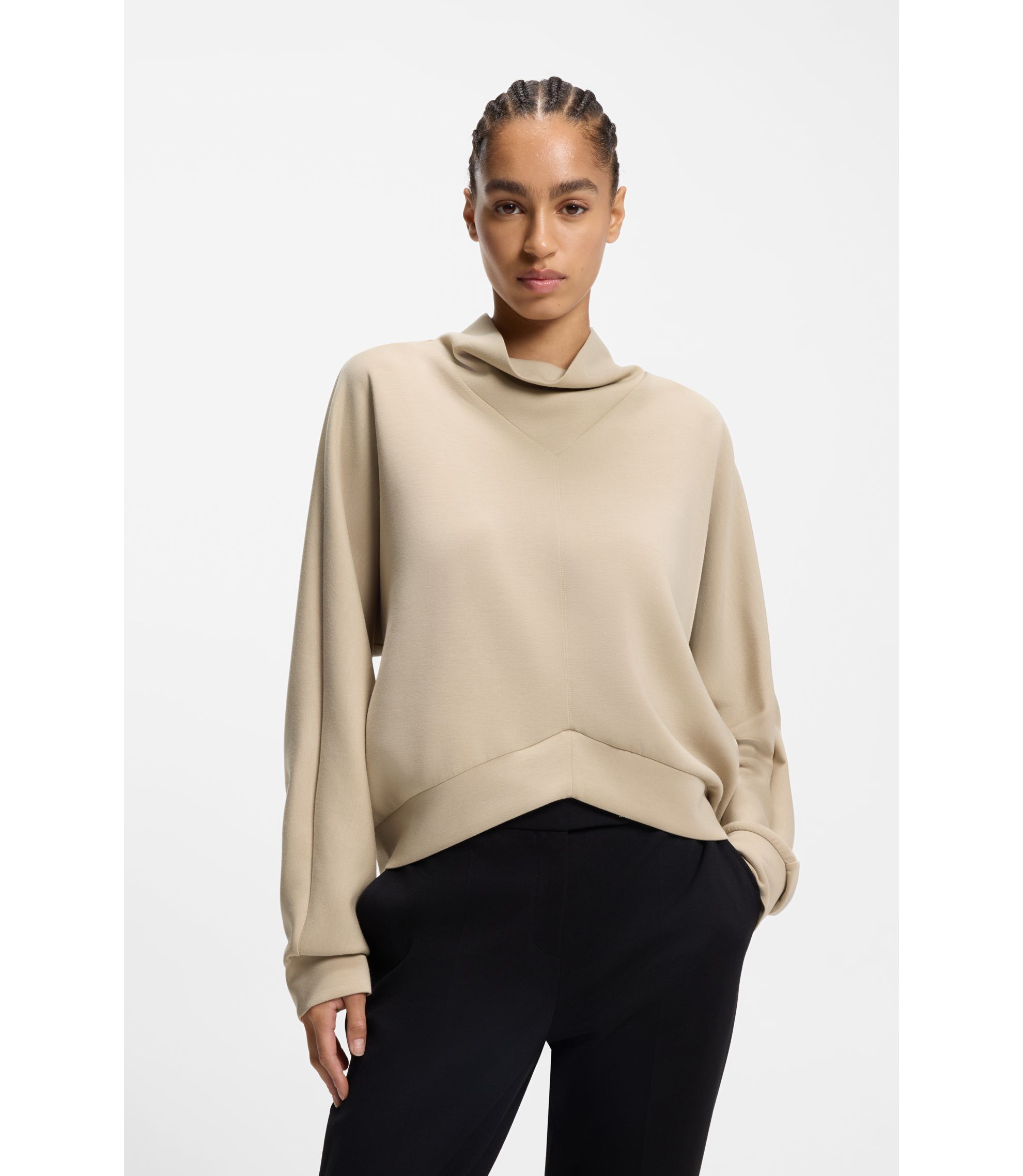 Loose-Fit Sweatshirt mit drapiertem Trichterkragen