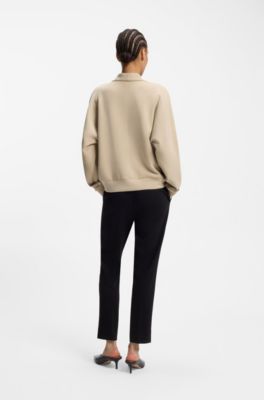 Loose-fit sweatshirt with draped funnel neck, Light Beige