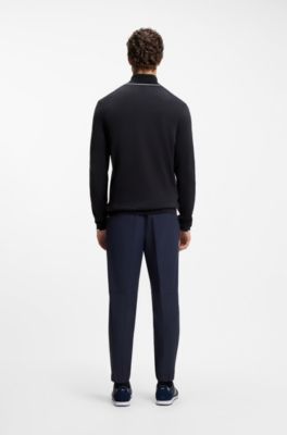 Knitted-cotton cardigan with contrast logo, Dark Blue