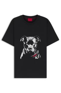 Cotton-jersey T-shirt with dog artwork, Black