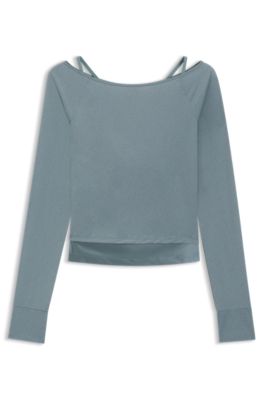 Active burnout-fabric top with shiny underlayer, Blue