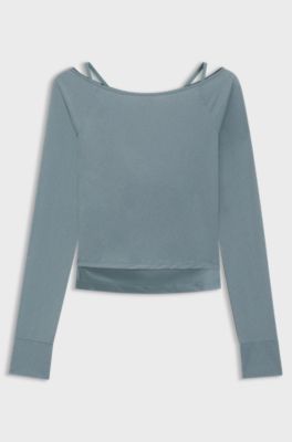Active burnout-fabric top with shiny underlayer, Blue