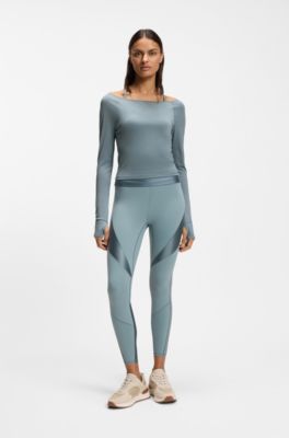 Top attivo in tessuto burnout con strato inferiore lucido, Blu