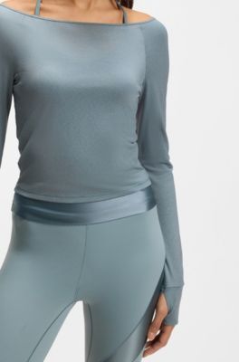 Active burnout-fabric top with shiny underlayer, Blue