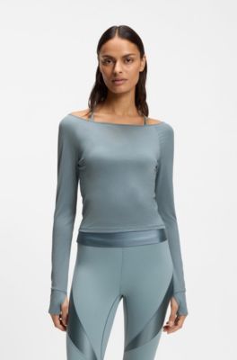 Active burnout-fabric top with shiny underlayer, Blue