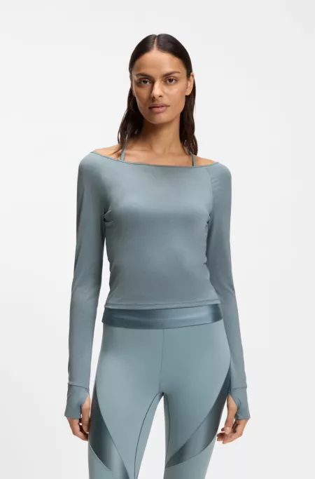 Active burnout-fabric top with shiny underlayer