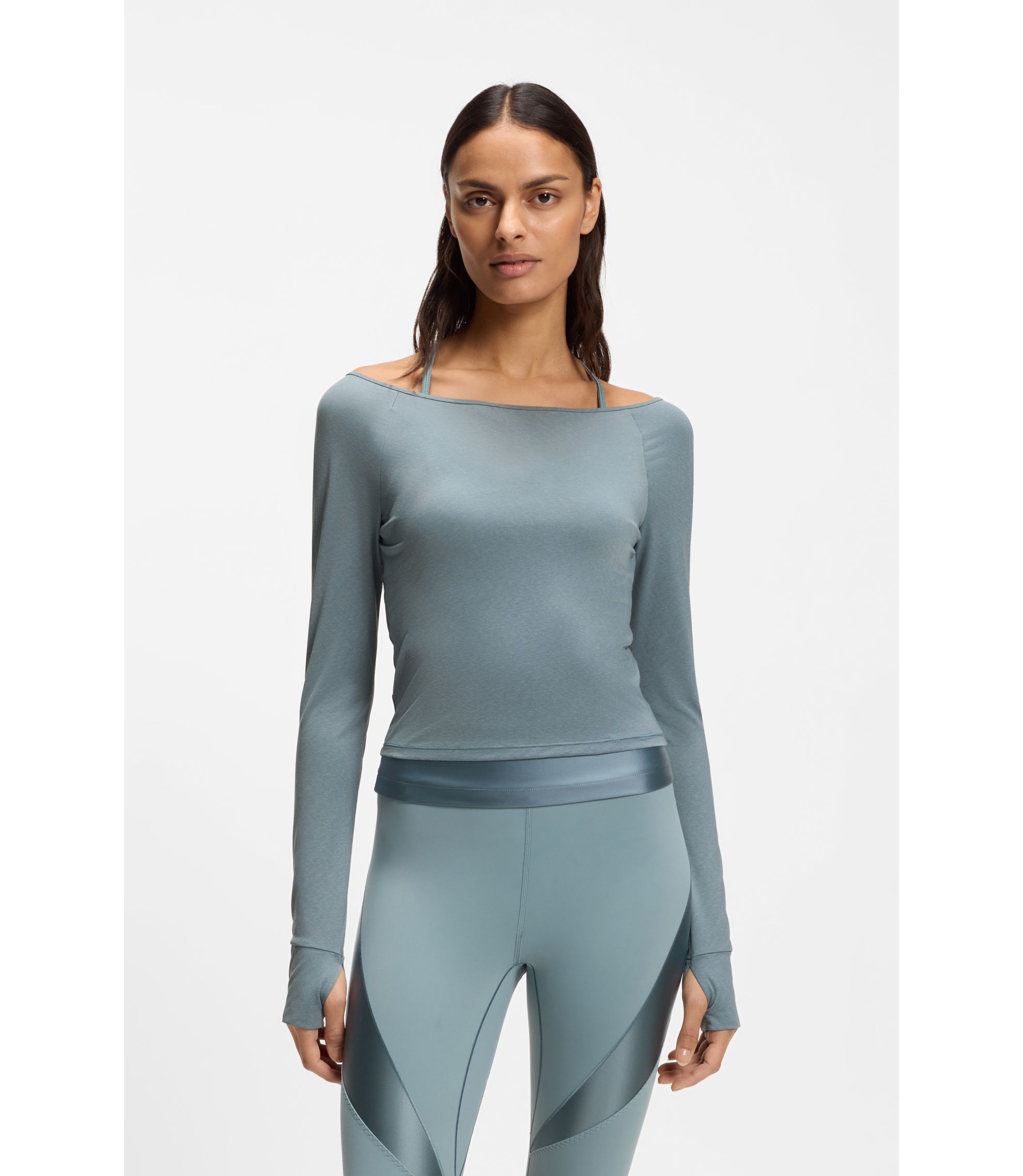 Aktives Top aus Ausbrenner-Gewebe mit glänzendem Unterlayer