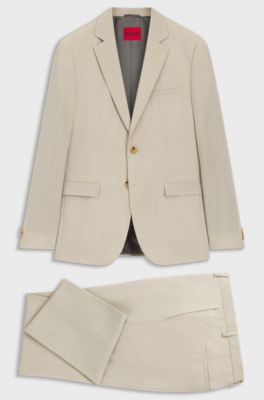 Extra slim fit jakkes&aelig;t i poplin af en uldblanding, Beige