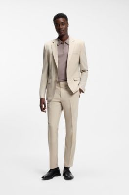 Extra-slim-fit suit in wool-blend poplin, Beige