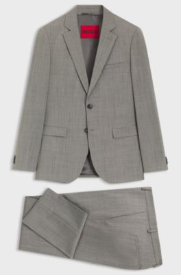 Extra slim-fit pak van een wolmix popeline, Grijs