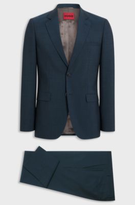 Extra-slim-fit suit in wool-blend poplin, Blue