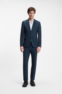 Extra-slim-fit suit in wool-blend poplin, Blue